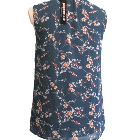 Papermoon Blouse Teal Floral Print Size XS Sleeveless V-Neck Top NWT - Picture 2 of 15
